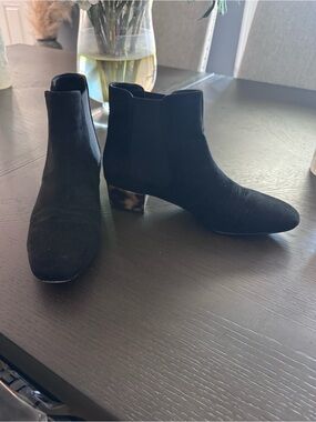 Black Suede Ankle Booties with Block Heel